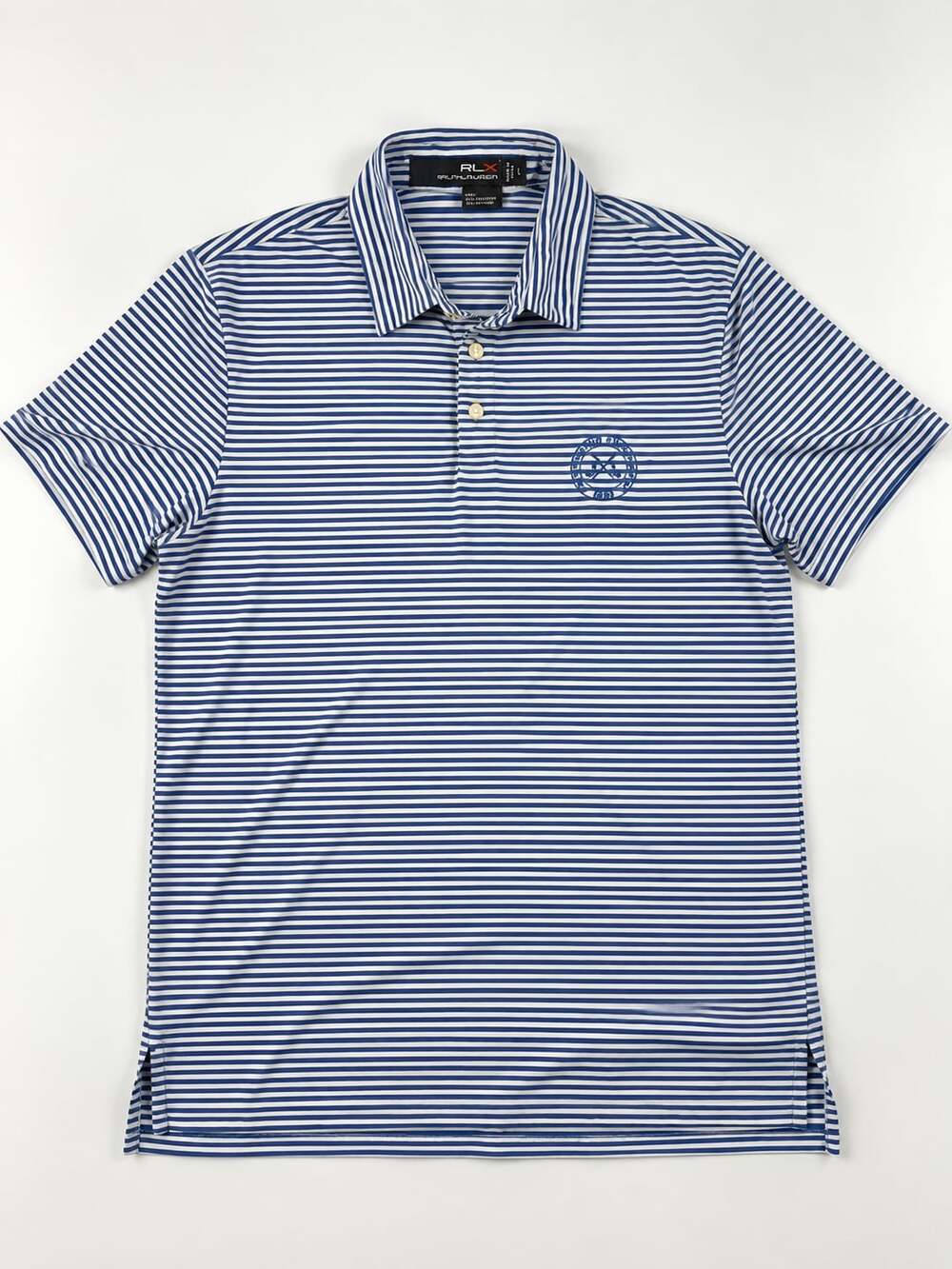 RLX Ralph Lauren Blue White Striped Golf Polo Shirt Mens Size Large